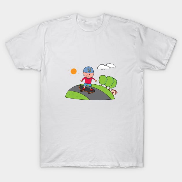 Kids drawing of little boy playing skateboard T-Shirt by wordspotrayal